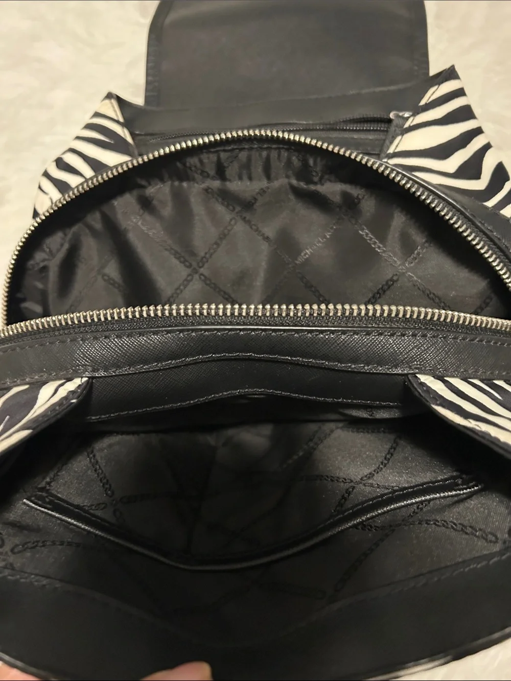 Michael Kors Black and White Zebra-Print Backpack